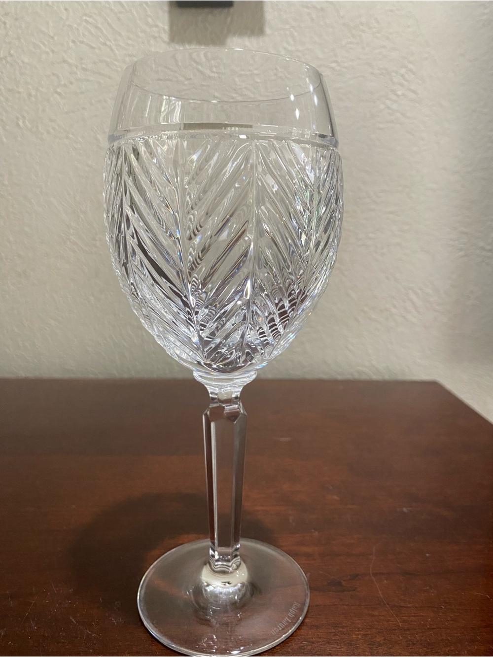 Vintage, Discontinued, Ralph Lauren Crystal Wine Glass with Herringbone Pattern